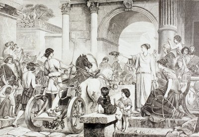 La fin de la course de chars aux Jeux Olympiques dans la Grèce antique, de 